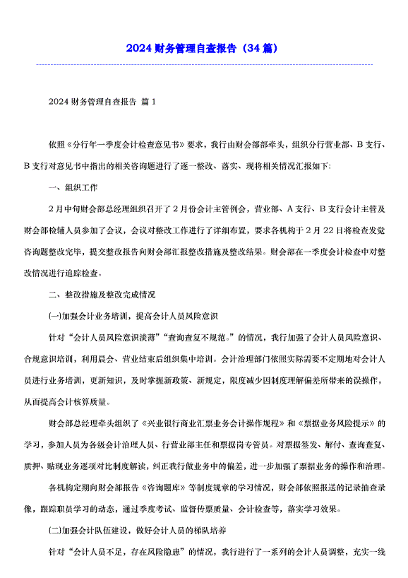 2024財務管理自查報告（34篇）